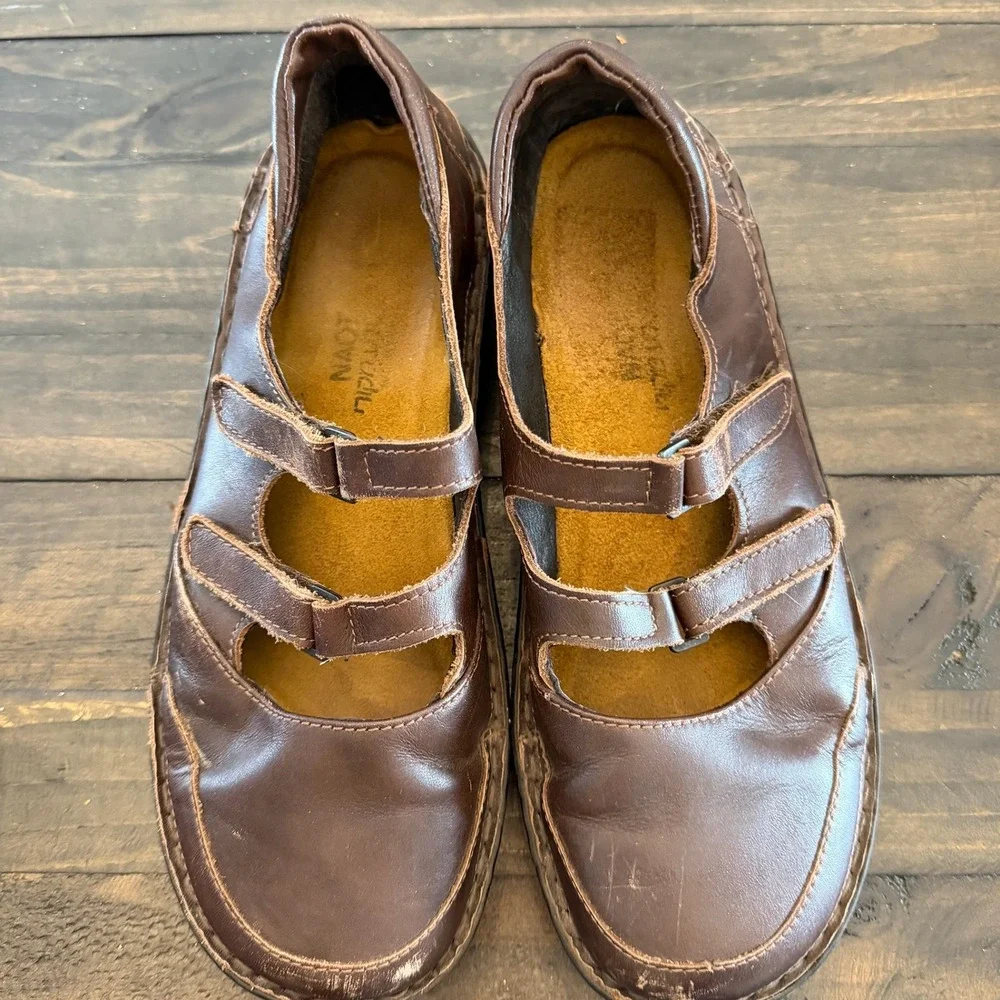 Naot Mary Jane Shoes 8 US 39 Brown Leather Triple Strap Comfort Walking Casual